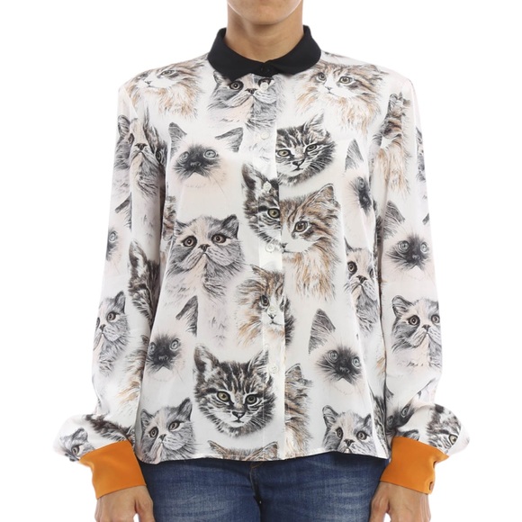 Stella McCartney silk cat print blouse size 34 or US 0, excellent condition - Picture 2 of 14